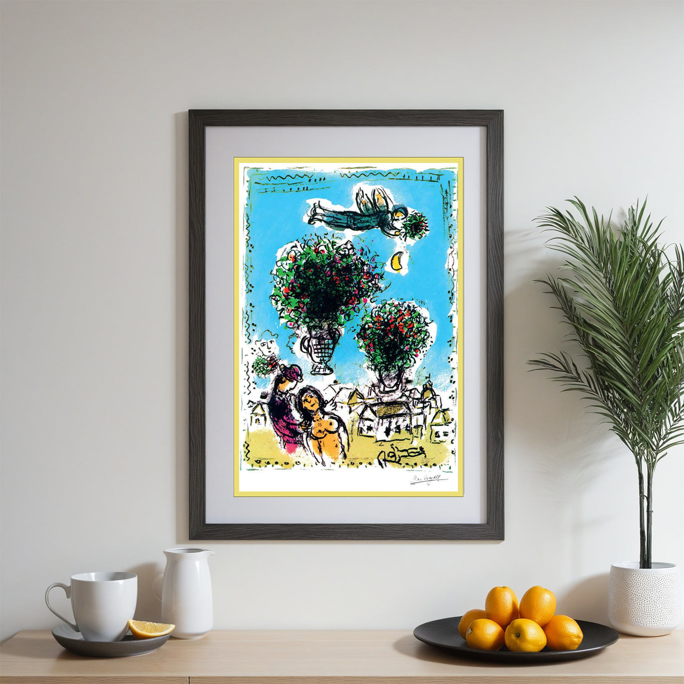 Chagall, "Bouquets au ciel blue" Lithograph