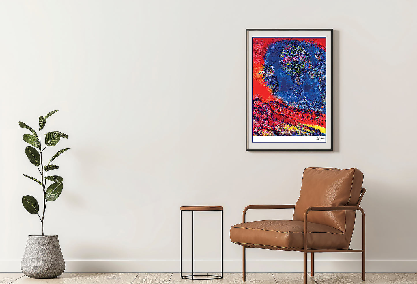 Chagall, "Couple of Lovers on Red Background" Lithograph