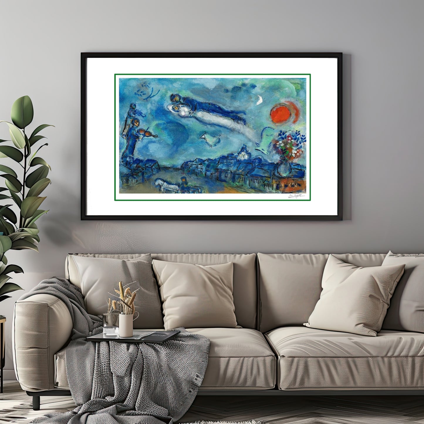 Chagall, "Les Maries Au-dessus Du Village" Lithograph