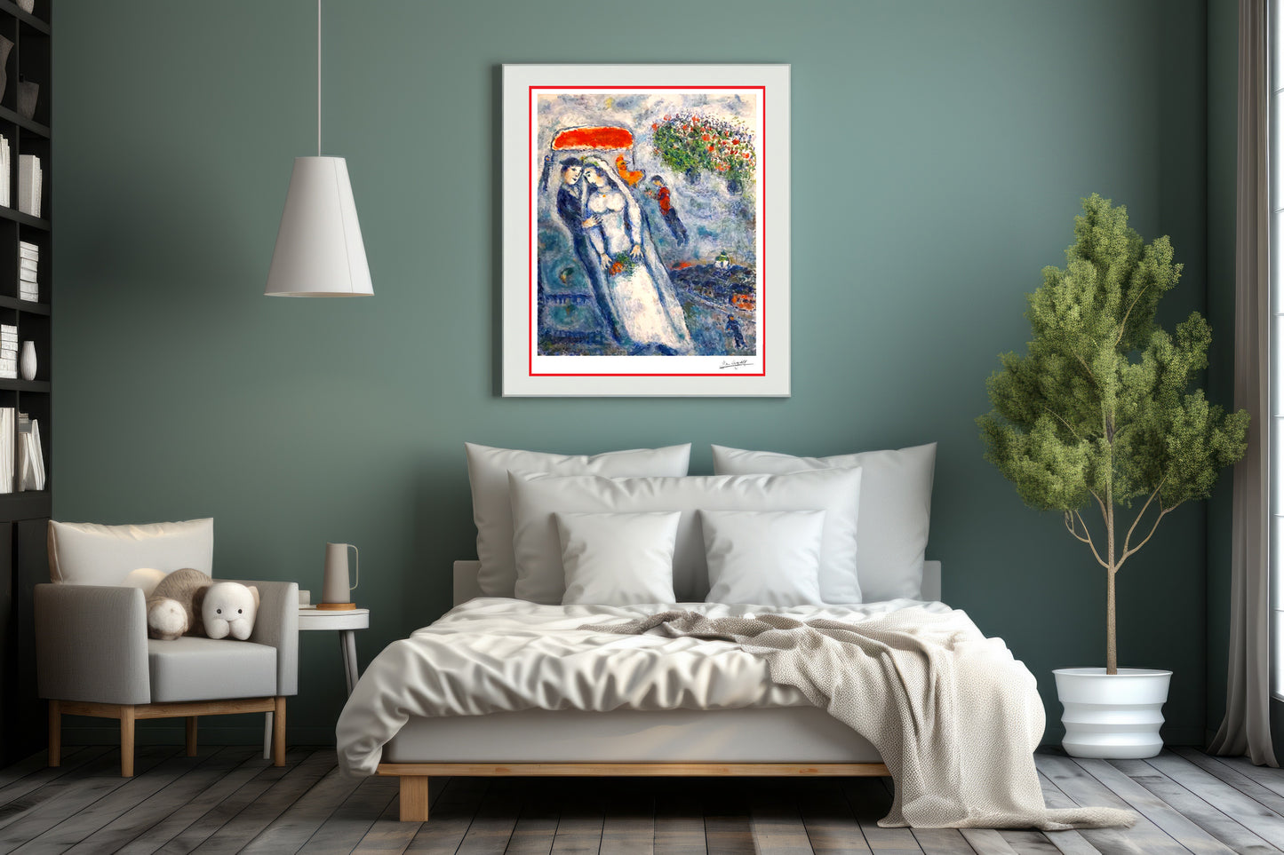 Chagall, "Les Maries Sur Fond Bleu", Lithograph