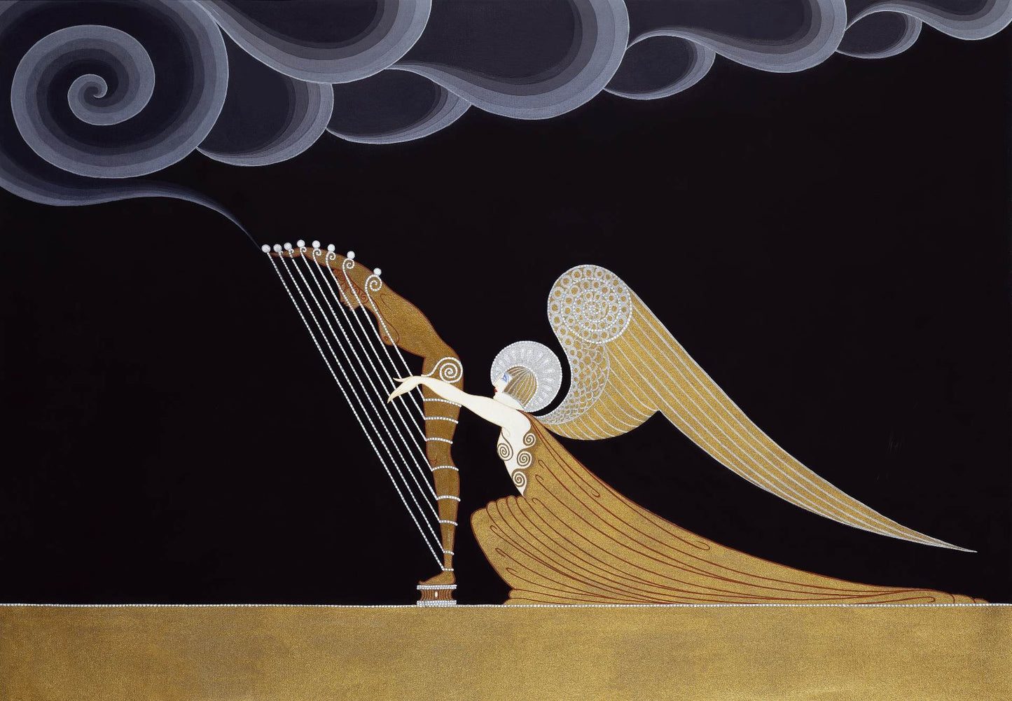 Erte, "Angel Harpist in Blues" Lithograph