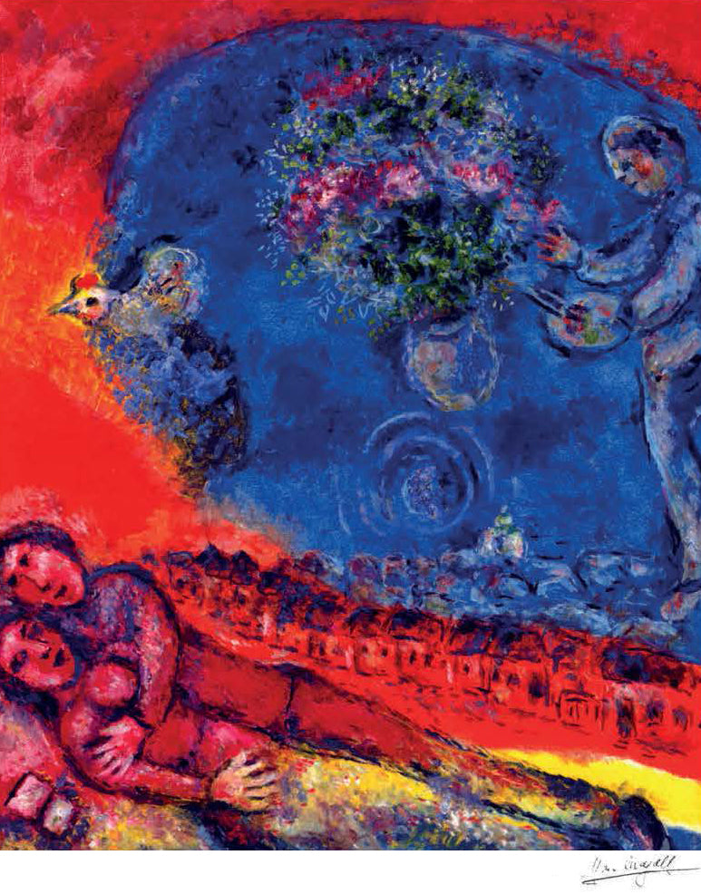 Chagall, "Couple of Lovers on Red Background"